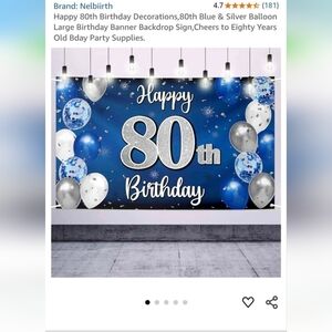 Happy 80th Birthday Banner with Balloons - Blue & Silver